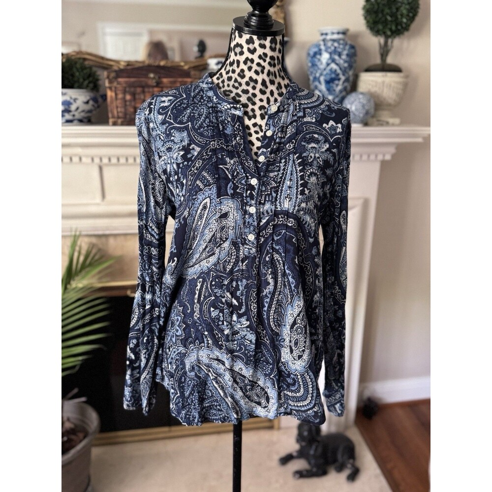 LRL Ralph Lauren Jeans Co Womens Shirt Size Large Paisley Career Classic Modern